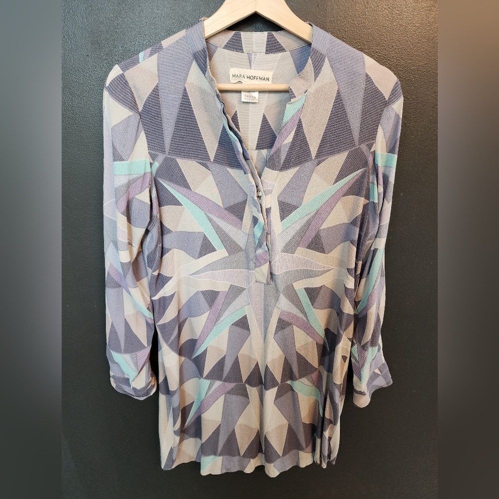 Mara Hoffman Abstract Geometric Shirt Dress - Purple Grey